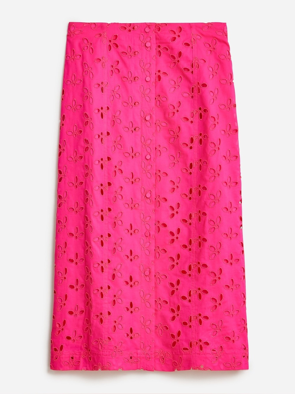 J. Crew Hot Pink Eyelet Button-Front Midi Skirt